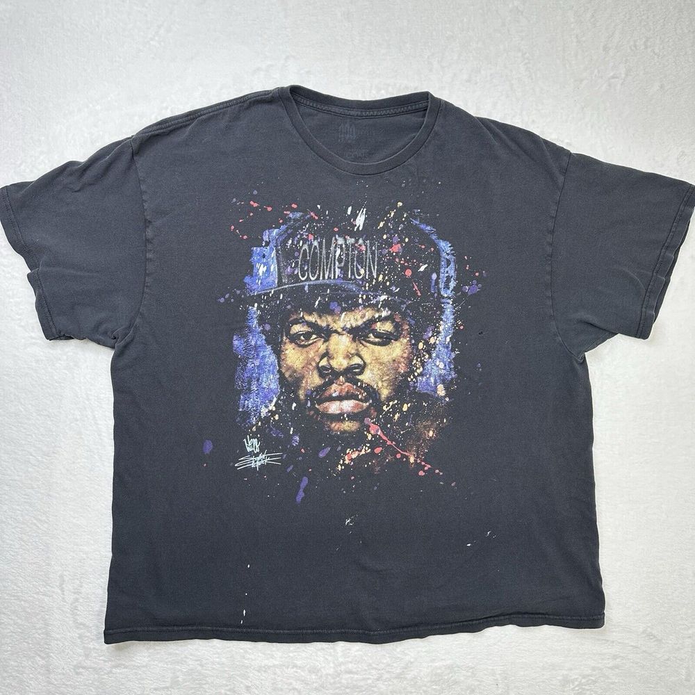 GDA Icon Shirt XXL Ice Cube Stephen Fishwick Splatter Print Tshirt NWA 2XL Worn‎